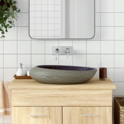 vidaXL Lavabo sobre encimera ovalado cerámica morado gris 59x40x14 cm