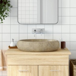 vidaXL Lavabo sobre encimera ovalado cerámica arena 59x40x15 cm