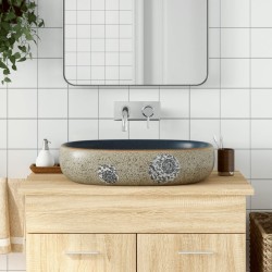 vidaXL Lavabo sobre encimera ovalado arena y azul cerámica 59x40x14 cm