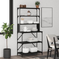 vidaXL Estantería cocina 6 niveles madera ingeniería negro 90x40x180cm