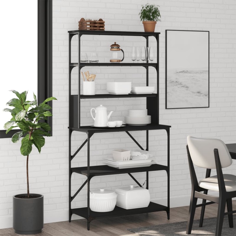 vidaXL Estantería cocina 6 niveles madera ingeniería negro 90x40x180cm vidaXL Estantería cocina 6 niveles madera ingeniería negro 90x40x180cm