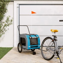vidaXL Remolque de bicicleta mascotas hierro tela Oxford azul gris