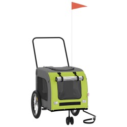 vidaXL Remolque de bicicleta mascotas hierro tela Oxford verde gris