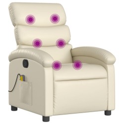 vidaXL Sillón reclinable de masaje cuero sintético crema