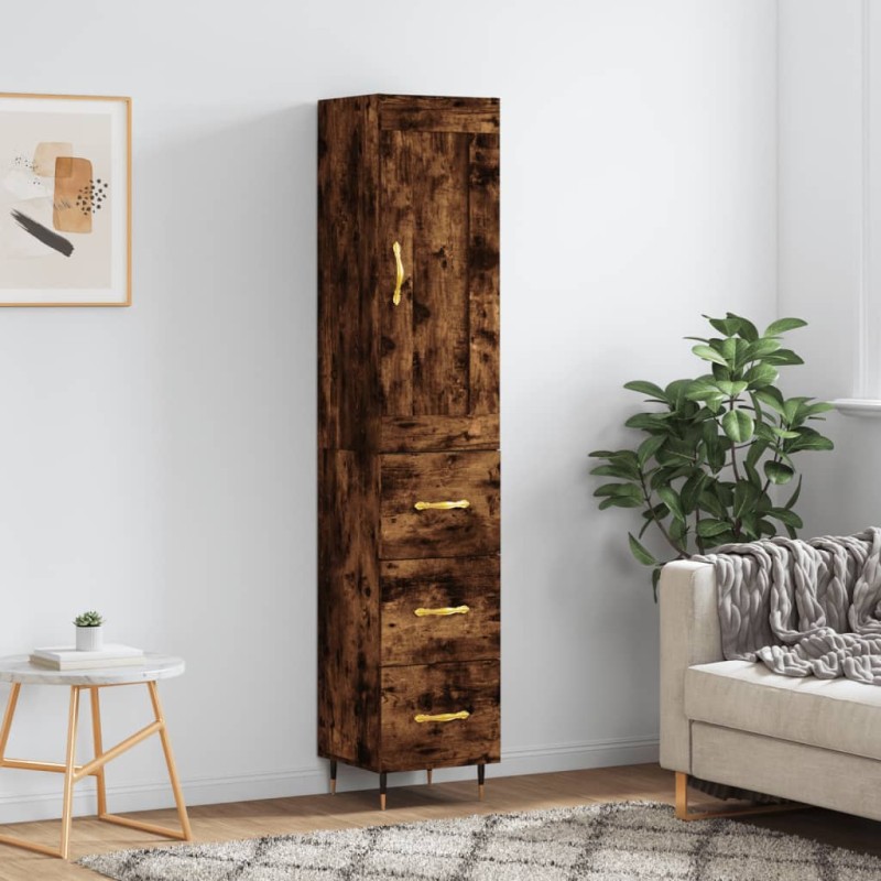 vidaXL Aparador de madera contrachapada roble ahumado 34,5x34x180 cm vidaXL Aparador de madera contrachapada roble ahumado 34,5x34x180 cm