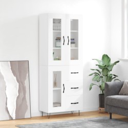 vidaXL Aparador alto madera contrachapada blanco brillo 69,5x34x180 cm