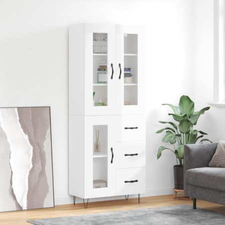 vidaXL Aparador alto madera contrachapada blanco brillo 69,5x34x180 cm