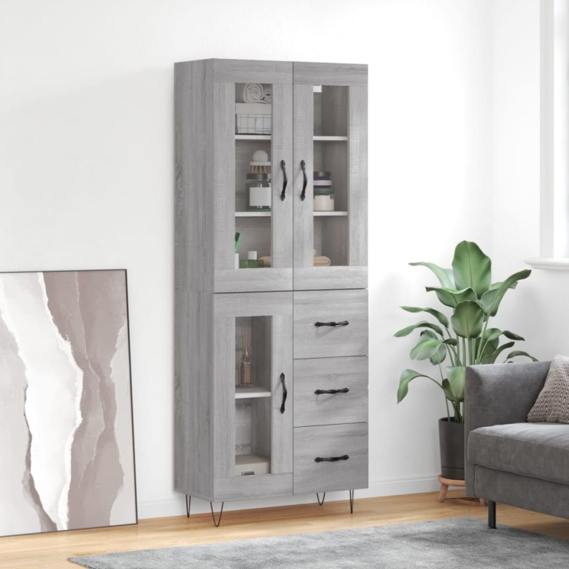vidaXL Aparador alto madera contrachapada gris sonoma 69,5x34x180 cm