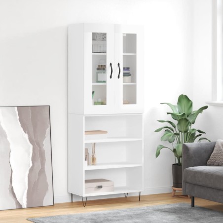 vidaXL Aparador alto madera contrachapada blanco brillo 69,5x34x180 cm