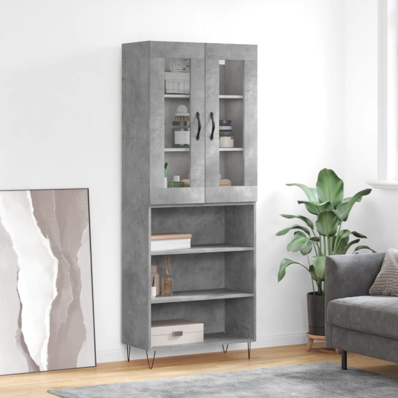 vidaXL Aparador alto madera contrachapada gris hormigón 69,5x34x180 cm vidaXL Aparador alto madera contrachapada gris hormigón 69,5x34x180 cm