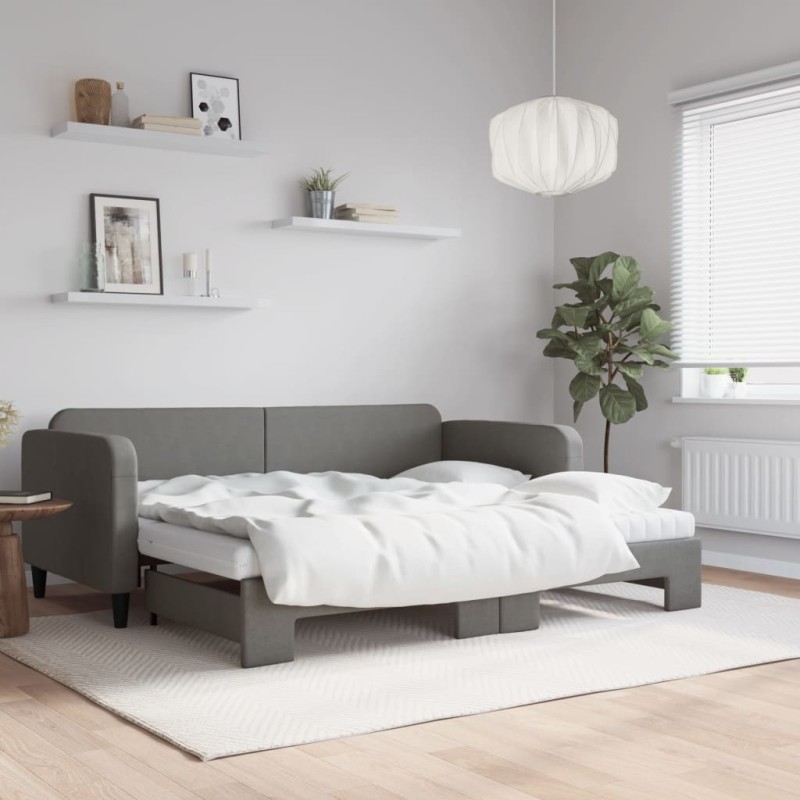 vidaXL Sofá cama nido con colchón tela gris oscuro 90x200 cm vidaXL Sofá cama nido con colchón tela gris oscuro 90x200 cm