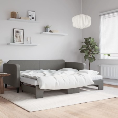vidaXL Sofá cama nido con colchón tela gris oscuro 90x200 cm