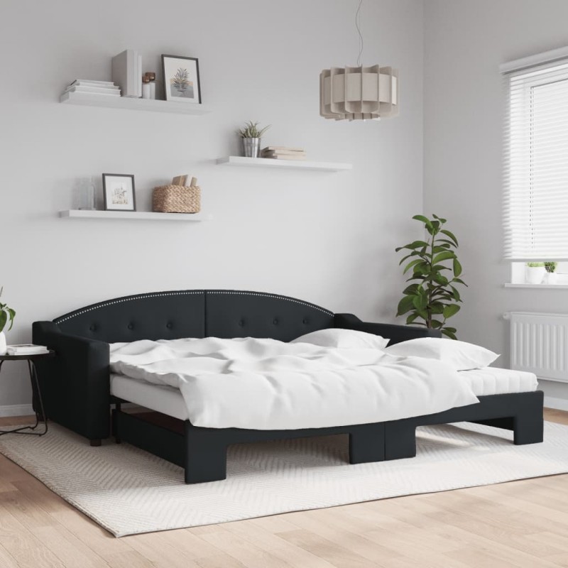 vidaXL Sofá cama nido con colchón tela negro 100x200 cm vidaXL Sofá cama nido con colchón tela negro 100x200 cm
