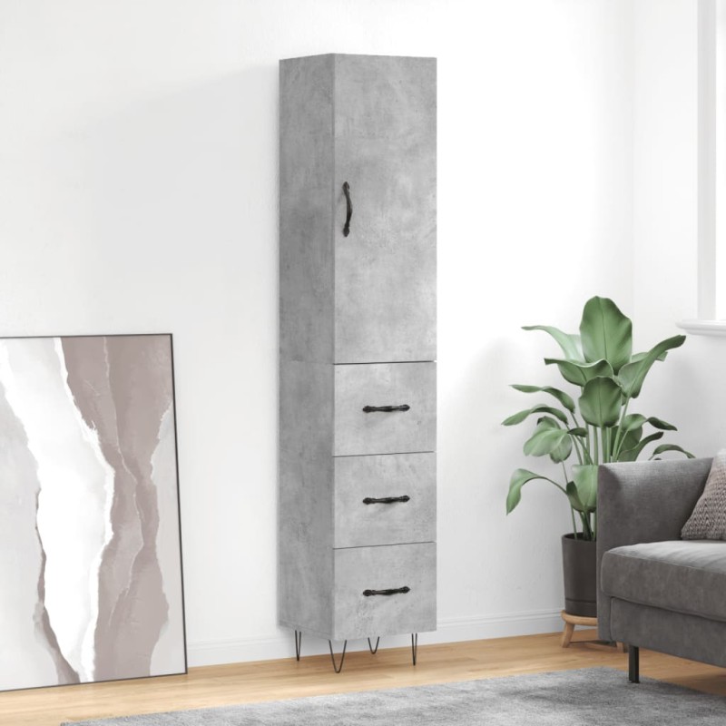 vidaXL Aparador de madera contrachapada gris hormigón 34,5x34x180 cm vidaXL Aparador de madera contrachapada gris hormigón 34,5x34x180 cm