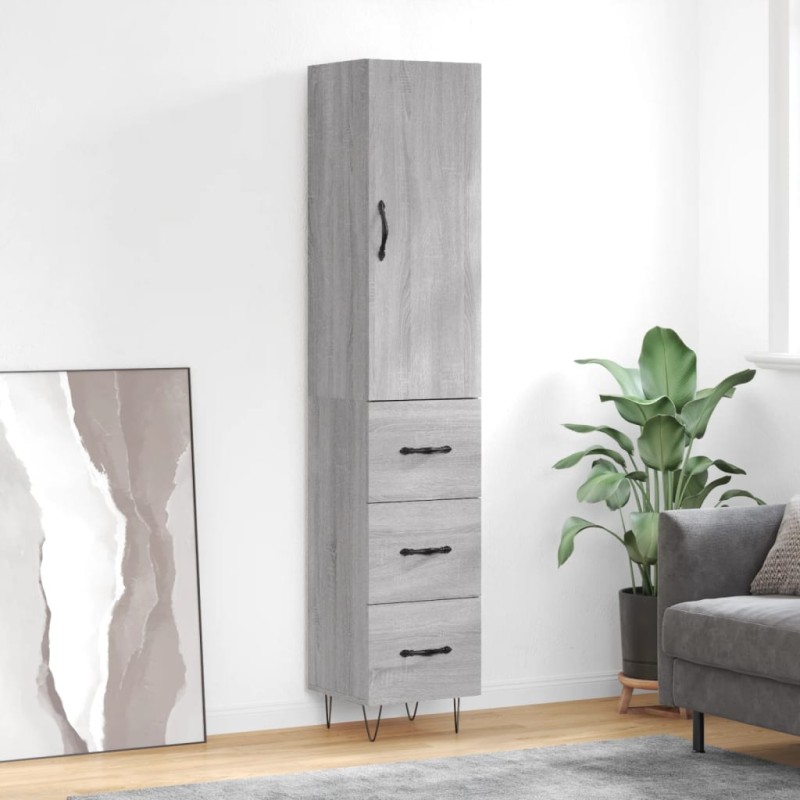 vidaXL Aparador alto madera contrachapada gris Sonoma 34,5x34x180 cm vidaXL Aparador alto madera contrachapada gris Sonoma 34,5x34x180 cm
