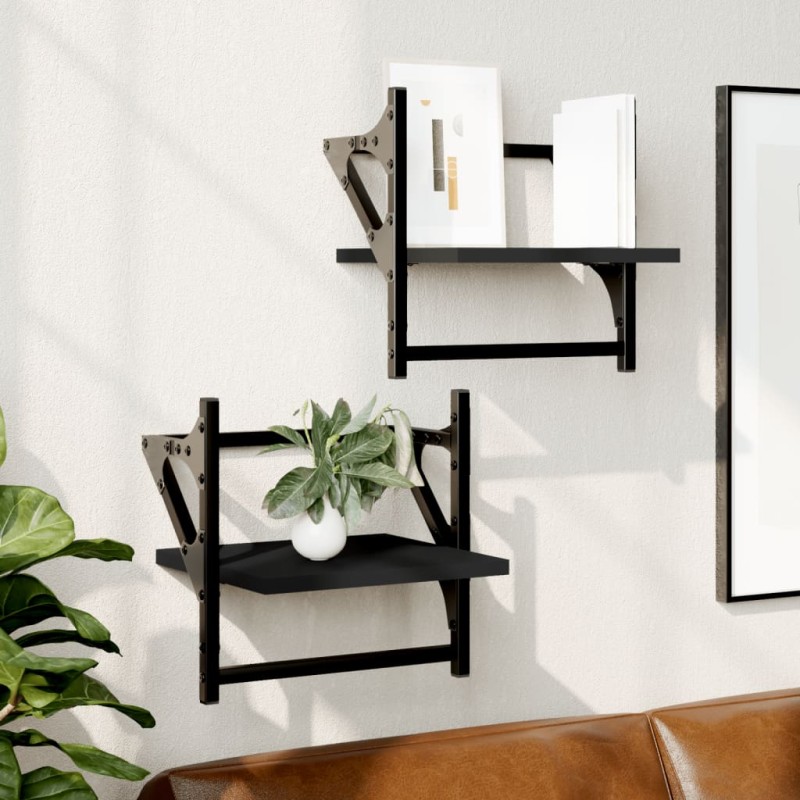 vidaXL Estantes de pared con barras 2 unidades negro 30x25x30 cm vidaXL Estantes de pared con barras 2 unidades negro 30x25x30 cm