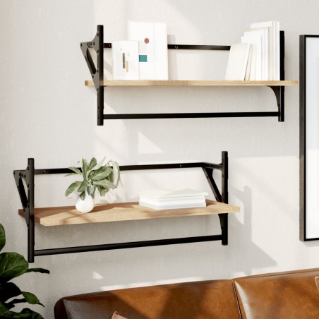 vidaXL Estantes de pared con barras 2 uds roble Sonoma 65x25x30 cm
