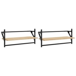 vidaXL Estantes de pared con barras 2 uds roble Sonoma 65x25x30 cm