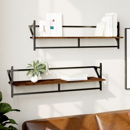 vidaXL Estantes de pared con barras 2 uds marrón roble 100x25x30 cm