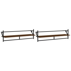 vidaXL Estantes de pared con barras 2 uds marrón roble 100x25x30 cm