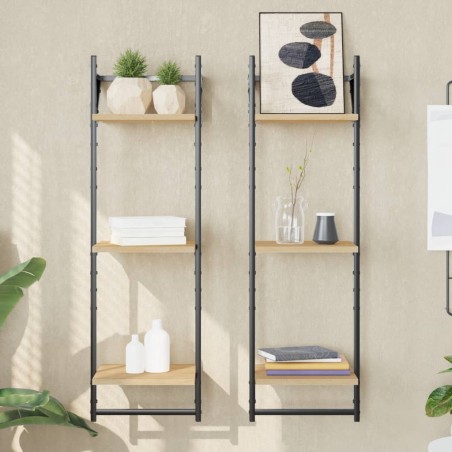vidaXL Estantes pared 3 niveles barras 2 uds roble Sonoma 30x25x100 cm