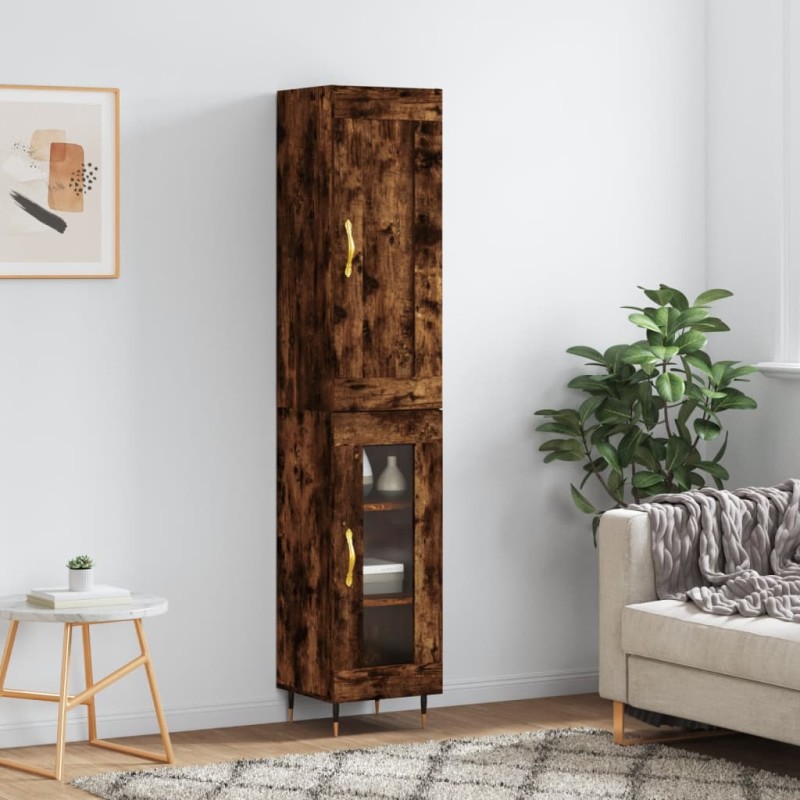 vidaXL Aparador de madera contrachapada roble ahumado 34,5x34x180 cm vidaXL Aparador de madera contrachapada roble ahumado 34,5x34x180 cm