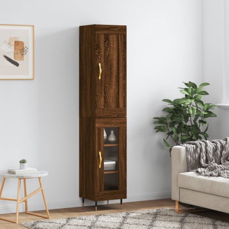 vidaXL Aparador alto madera contrachapada roble marrón 34,5x34x180 cm
