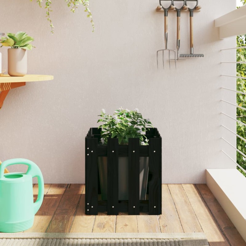 vidaXL Jardinera diseño de valla madera maciza pino negra 40x40x40 cm vidaXL Jardinera diseño de valla madera maciza pino negra 40x40x40 cm