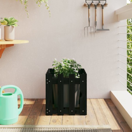 vidaXL Jardinera diseño de valla madera maciza pino negra 40x40x40 cm