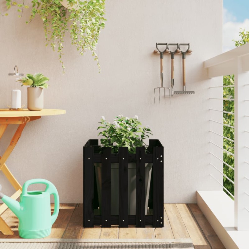 vidaXL Jardinera diseño de valla madera maciza pino negra 50x50x50 cm vidaXL Jardinera diseño de valla madera maciza pino negra 50x50x50 cm