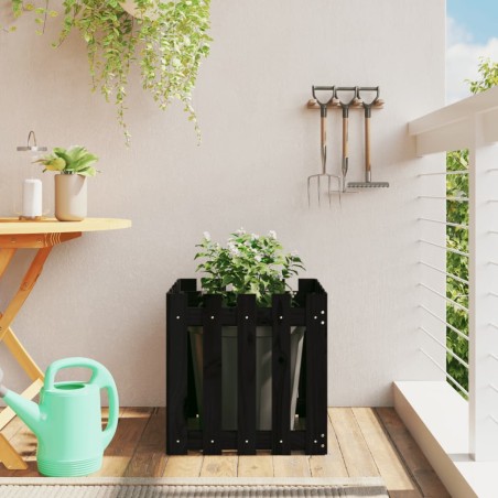 vidaXL Jardinera diseño de valla madera maciza pino negra 50x50x50 cm