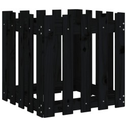 vidaXL Jardinera diseño de valla madera maciza pino negra 50x50x50 cm