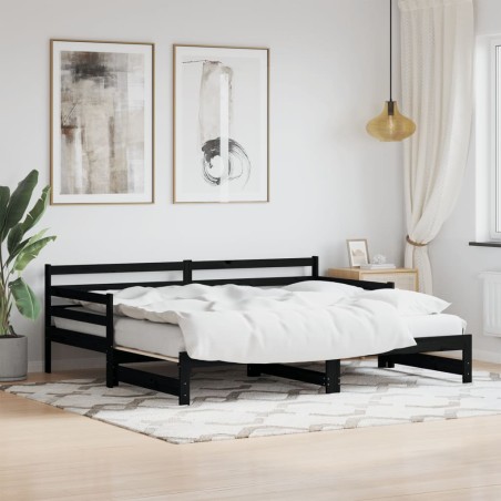 vidaXL Sofá cama nido madera maciza de pino negro 90x200 cm