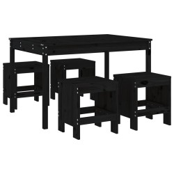 vidaXL Juego de comedor de jardín 5 piezas madera maciza pino negro