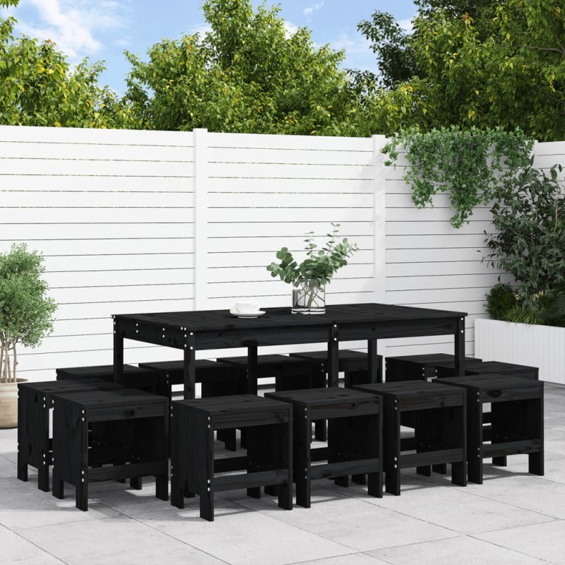 vidaXL Juego de comedor de jardín 13 piezas madera maciza pino negro vidaXL Juego de comedor de jardín 13 piezas madera maciza pino negro