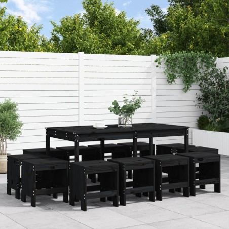 vidaXL Juego de comedor de jardín 13 piezas madera maciza pino negro