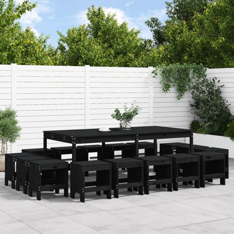 vidaXL Juego de comedor de jardín 17 piezas madera maciza pino negro