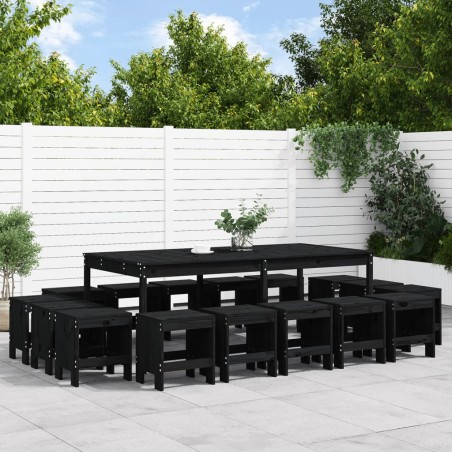 vidaXL Juego de comedor de jardín 17 piezas madera maciza pino negro