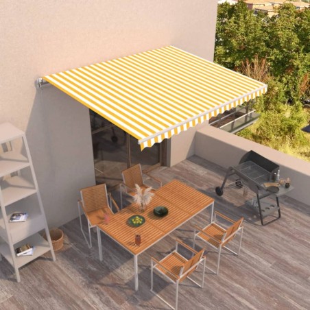 vidaXL Toldo retráctil manual amarillo y blanco 400x350 cm