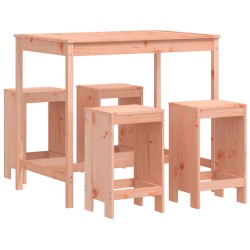 vidaXL Mesa alta y taburetes de jardín 5 piezas madera maciza Douglas