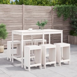 vidaXL Set de mesa y taburetes altos jardín 7 pzas madera pino blanco 