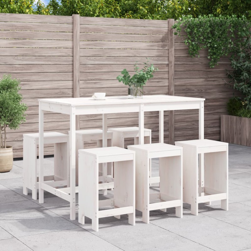 vidaXL Set de mesa y taburetes altos jardín 7 pzas madera pino blanco vidaXL Set de mesa y taburetes altos jardín 7 pzas madera pino blanco