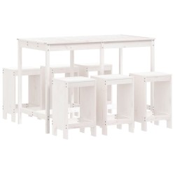 vidaXL Set de mesa y taburetes altos jardín 7 pzas madera pino blanco 