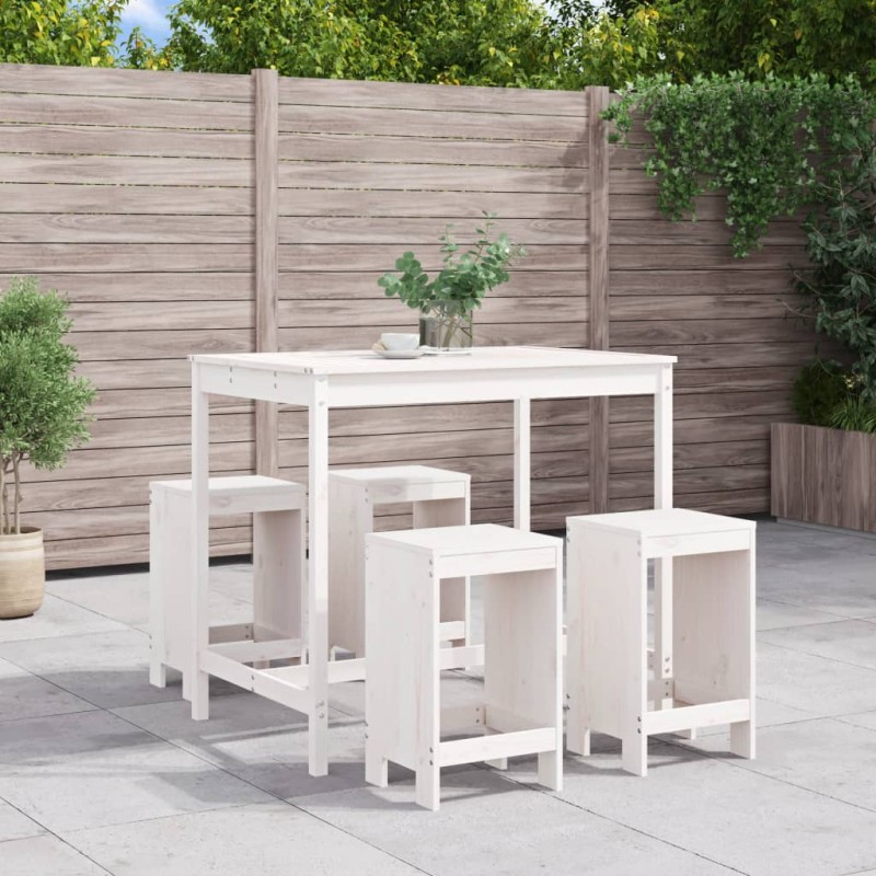 vidaXL Set de mesa y taburetes altos jardín 5 pzas madera pino blanco vidaXL Set de mesa y taburetes altos jardín 5 pzas madera pino blanco