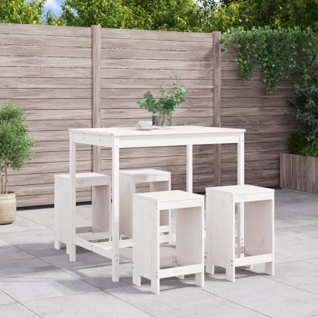 vidaXL Set de mesa y taburetes altos jardín 5 pzas madera pino blanco