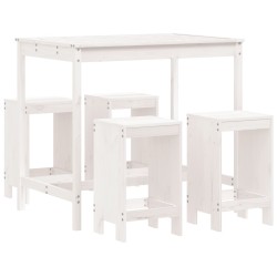 vidaXL Set de mesa y taburetes altos jardín 5 pzas madera pino blanco