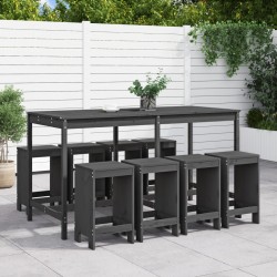 vidaXL Mesa y taburetes altos jardín 9 pzas madera maciza de pino gris