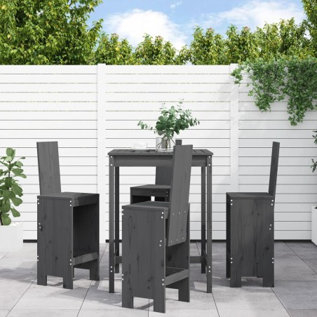 vidaXL Set de mesa y taburetes altos jardín 5 piezas madera pino gris