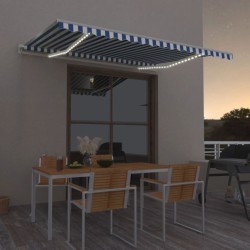 vidaXL Toldo automático LED sensor de viento azul y blanco 450x350 cm