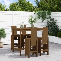vidaXL Mesa y taburetes altos de jardín 5 pzas madera pino marrón miel